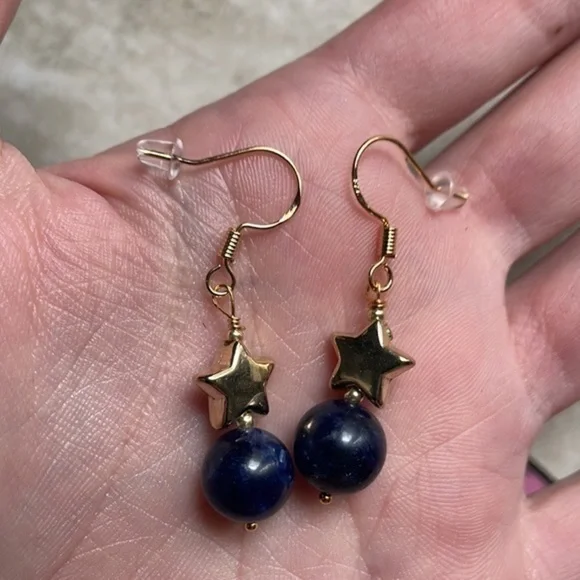 🌹 free w/purchase sterling silver lapis lazuli 9 mm gem stone 18k gold vermeil - Picture 13 of 15